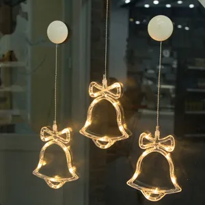 Three-piece LED Christmas bell hanging lights with suction cups for window decoration