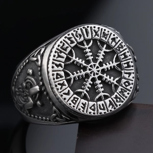 Viking Rune Compass Ring For Men Stainless Steel Nordic Vegvisir Vintage Polished Gothic Punk Jewelry Gift