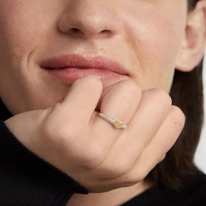 925 silver heart signet ring with micro-pave diamonds on golden band worn on hand