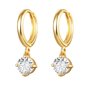 Minimalist gold hoop earrings featuring sparkling round cubic zirconia drop pendants