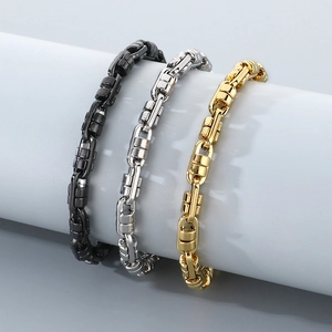 Minimalist stainless steel link chain bracelet for men in gold, silver, and black finish