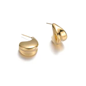 Minimalist Stainless Steel C-Shaped Stud Earrings For Women European American Style Mirror Polished Geometric Wide Hoops