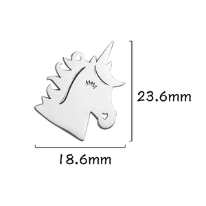 Detail of silver unicorn pendant showing dimensions 23.6mm height and 18.6mm width