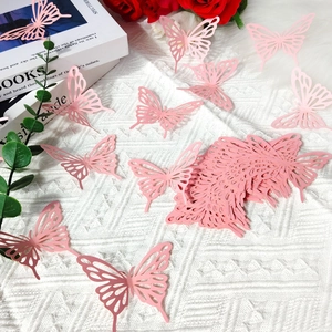 3D hollow pink butterfly wall stickers set for home decor on white textured background