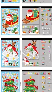 Tableau des tailles détaillé pour autocollants de Noël avec Père Noël et rennes
