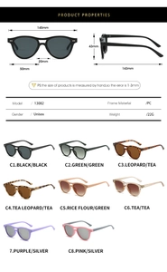 Detailed size guide and technical specifications for oval double bridge sunglasses