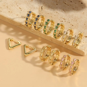 Geometric Hoop Earrings Copper Zirconia French Retro Scale Texture Elegant Jewelry Women