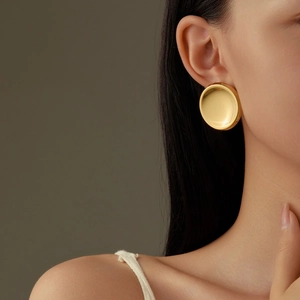 Stainless Steel 18K Gold Plated Heart Round Button Stud Earrings Minimalist Exaggerated Fashion Jewelry For Women Gift