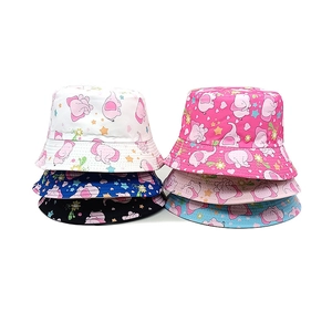 Kids Bucket Hat Polyester Sun Protection Cartoon Elephant Print Wide Brim Summer Outdoor Beach Sun Hat Boys Girls