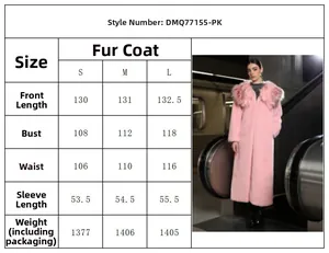 Tabella taglie con misure del cappotto lungo in ecopelliccia da donna e dettagli tecnici
