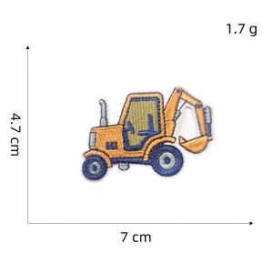 Cartoon excavator embroidered patch for clothing, orange and blue iron-on applique 7x4.7cm