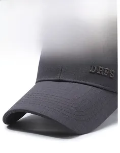 Close-up of deep gray mesh baseball cap showing DRPS embroidery and reinforced stitching