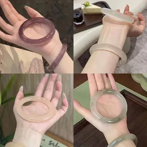 Ice Transparent Glass Bangle Bracelet Geometric Round Minimalist Elegant New Chinese Style Hand Jewelry Women