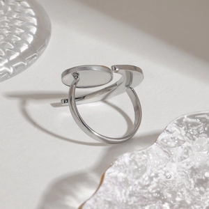 Minimalist adjustable hammered sun moon ring in silver finish with gold accents