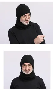 Detail showing high-quality wool blended rib knit texture on winter hat and neck warmer