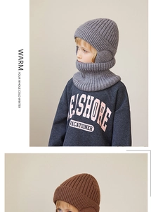 Close-up of knit texture and ear protection design on thermal winter hat and scarf set