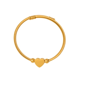 Adjustable gold heart charm bracelet featuring stainless steel cable wire design