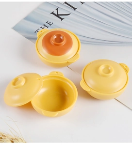 Close-up of three miniature ABS casserole pots with lids for dollhouse kitchen DIY