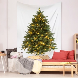 Bohemian Christmas tree tapestry with warm LED lights for cozy home wall decoration