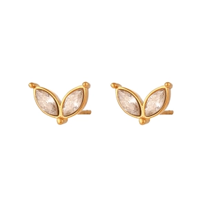 Elegant gold plated stainless steel stud earrings with marquise cut zircon petals