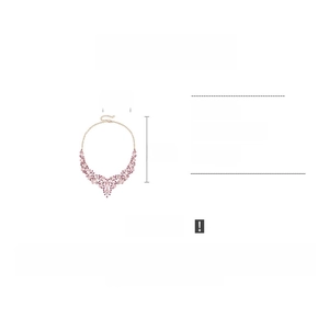 Pink rhinestone V-shape necklace technical specs showing 42cm length and 43g weight