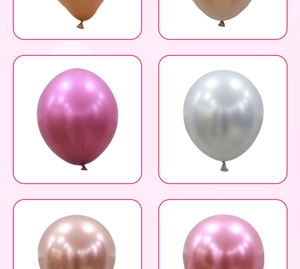 Detailed grid view of 10 inch chrome latex balloons in pink, silver and rose gold