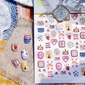 Japanese cartoon nail stickers M-1140 with 3D embroidery effect and cute cat designs