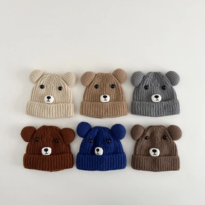 Bonnet En Tricot Pour Enfants Chaud Hiver Oreilles De Ours Dessin Animé Mignon Beanie Pour Garçons Filles Tout-Petits