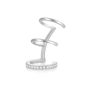 Close-up of S925 sterling silver ear cuff with sparkling marquise zirconia stones