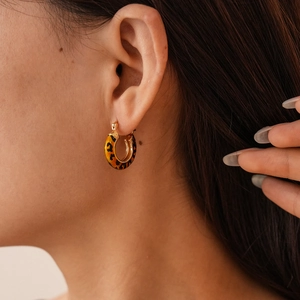 Chic 14k gold plated hoop earrings with leopard print enamel texture for women
