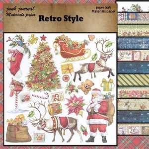 Retro Christmas scrapbooking paper collection featuring vintage Santa and reindeer illustrations