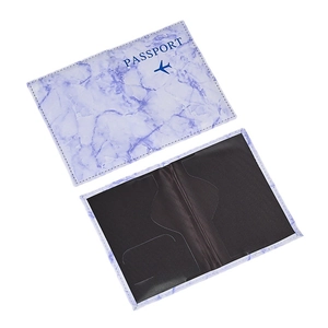 Purple marble PU leather passport cover set with internal card slots and plane icon