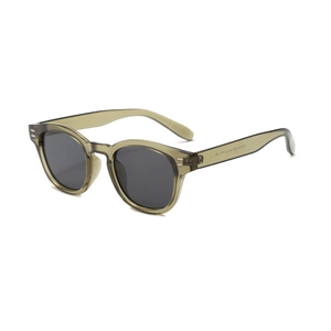 Vintage olive green square frame sunglasses with dark grey lenses and translucent finish