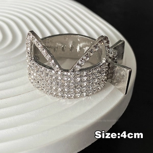 Silver cat ear hair claw clip with sparkling rhinestones, 4cm size, for high ponytail