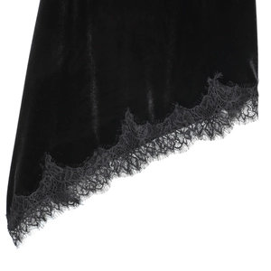 Robe longue en velours pour femmes avec patchwork de dentelle et ourlet irrégulier
