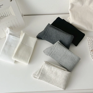 Five-pack of rib-knit cotton crew socks in neutral white, gray, and black tones