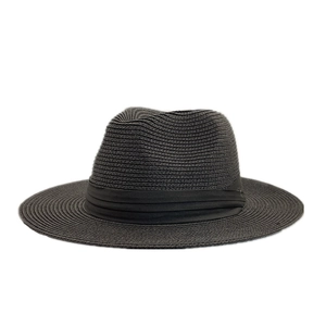 Classic black wide-brim straw sun hat with ribbon band for beach and summer travel