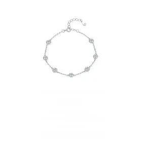 Detail of S925 sterling silver bracelet with seven bezel-set round zircon stones