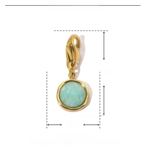 Detailed dimension guide for natural green stone sun pendant with stainless steel clasp