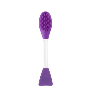 Dual-sided purple silicone facial cleansing brush and spatula for easy face mask application