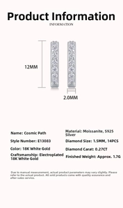 Details van S925 zilveren moissanite oorringen met afmetingen en gewicht van 1,7g