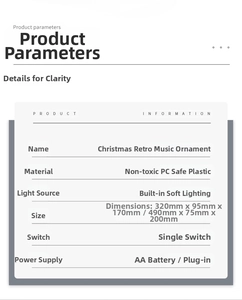 Detailed technical specifications table for retro Christmas train music box gift