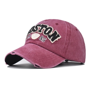 Vintage washed red Boston 1985 baseball cap with 3D embroidery and distressed brim edge