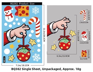 Dimensions détaillées des stickers de Noël avec main du Père Noël, bonhomme de neige et sucre d'orge