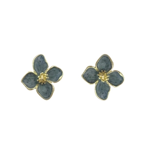 French vintage dark blue enamel flower stud earrings with gold accents in s925 silver