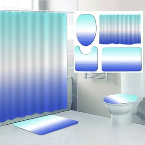 Wasserdichtes Duschvorhang-Set in Blau-Weiß mit passenden Badematten aus Polyester