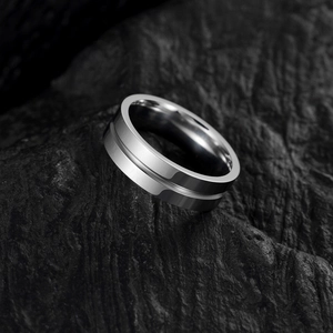 Minimalist Stainless Steel Band Ring Center Groove Polished Industrial Style Jewelry For Men And Women Silver Color