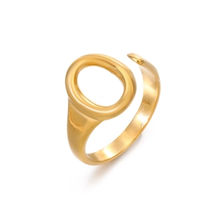 Minimalist gold plated stainless steel open ring with a geometric oval hollow design