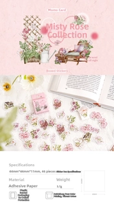 Detail view showing vintage floral stickers dimensions 44x44mm and printed paper material