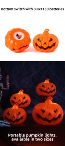 Detailed view of Halloween LED pumpkin lanterns showing battery base and glowing effect